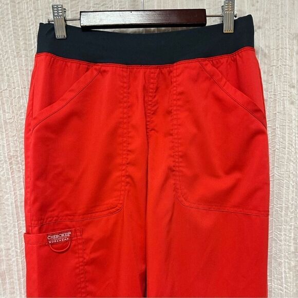 CHEROKEE XS RED GRAY 4 Pocket Straight Leg Scrub Bottom Cargo NWOT - Picture 4 of 13